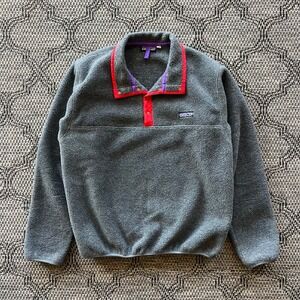 Vintage Patagonia Synchilla Sweatshirt Mens Medium Grey Red Snap-T Fleece 80s
